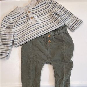 Striped Sweater with Green Corduroy Pants